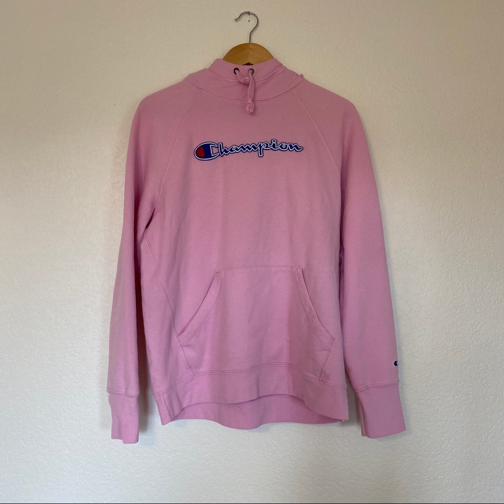 CHAMPION pink logo hoodie